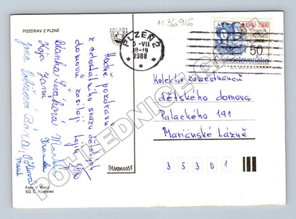 Pohlednice Plzeň městské dominanty koláž 1988 (M36916)