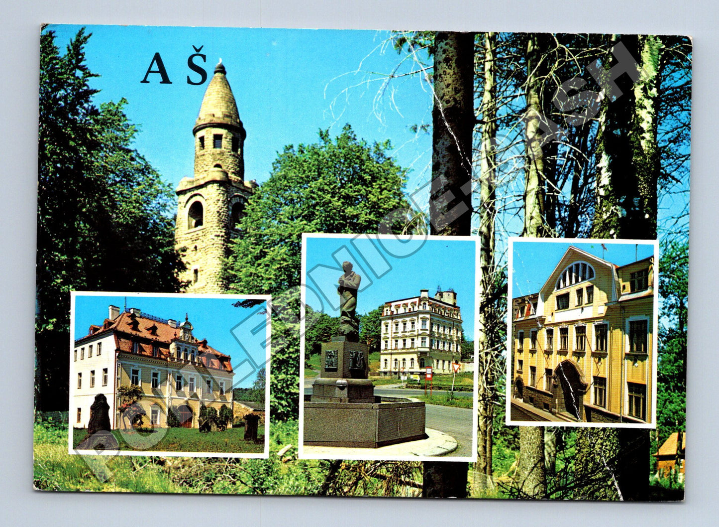 Pohlednice Aš rozhledna a domy 1950 (M36919)