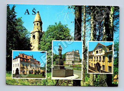 Pohlednice Aš rozhledna a domy 1950 (M36919)