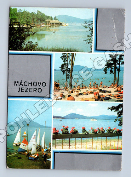 Pohlednice Máchovo jezero pláž lodě 197x (M36927)