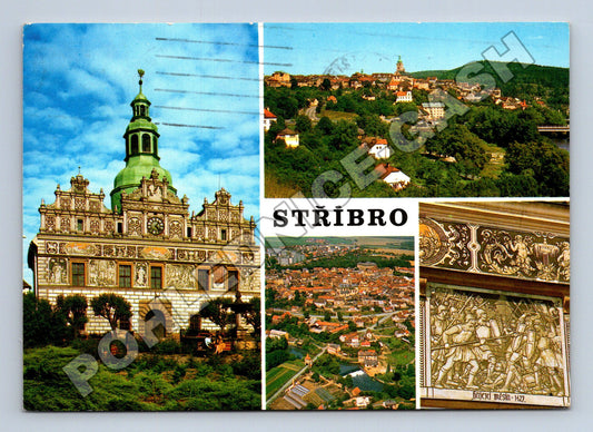 Pohlednice Stříbro radnice, panorama, detaily 1984 (M36930)
