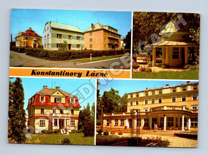 Pohlednice Konstantinovy Lázně budovy a altán (M36931)