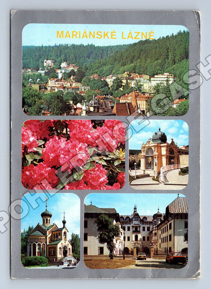 Pohlednice Mariánské Lázně koláž motivů 1989 (M36933)