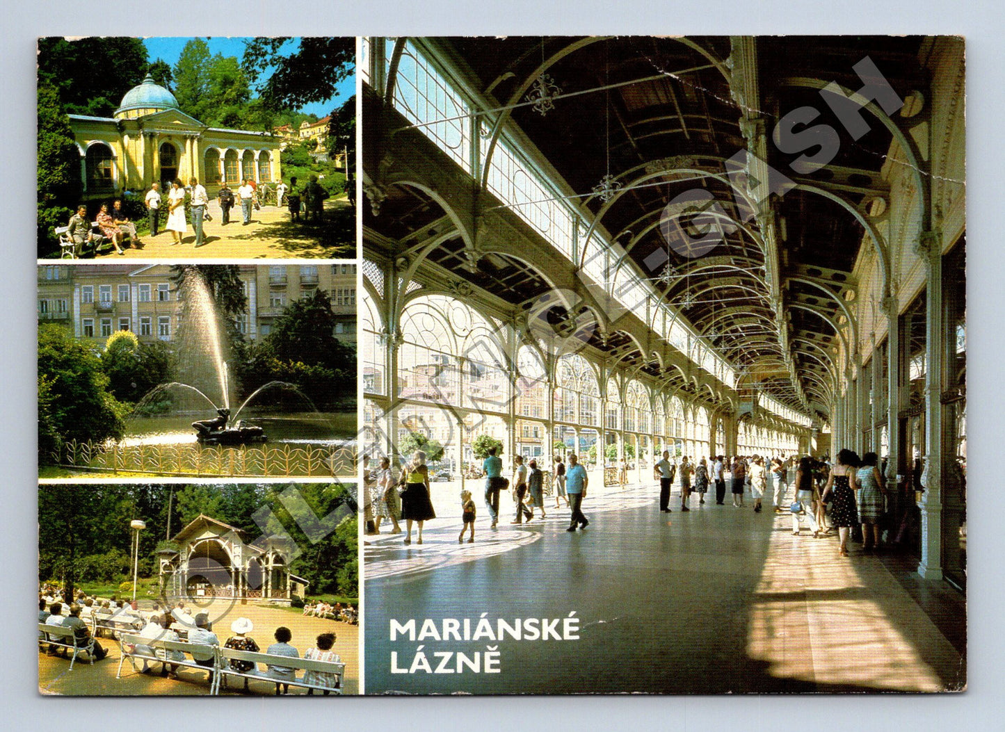 Pohlednice Mariánské Lázně kolonáda a fontána 1986 (M36936)