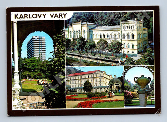 Pohlednice Karlovy Vary koláž budov a lázeňských míst 1986 (M36949)
