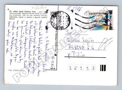 Pohlednice Karlovy Vary koláž budov a lázeňských míst 1986 (M36949)