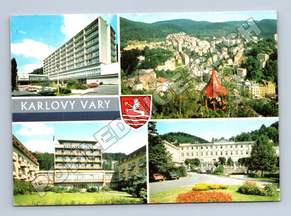 Pohlednice Karlovy Vary koláž hotelů a panorama 1973 (M36954)