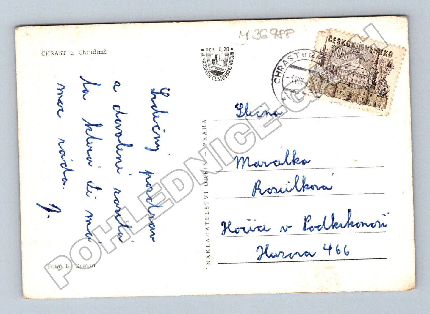 Pohlednice Chrast u Chrudimě vodojem pole 1941 (M36988)