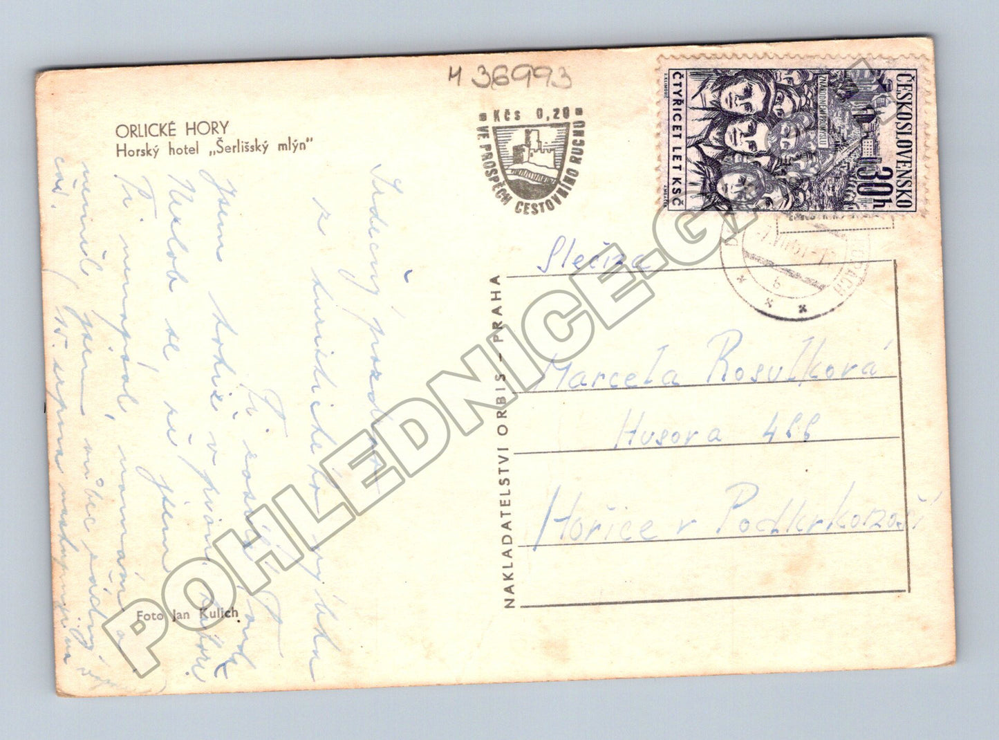 Pohlednice Orlické Hory Šerlišský mlýn hotel 1949 (M36993)