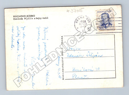 Pohlednice Máchovo jezero Ostrůvek Myšlín rackové 1958 (M37015)