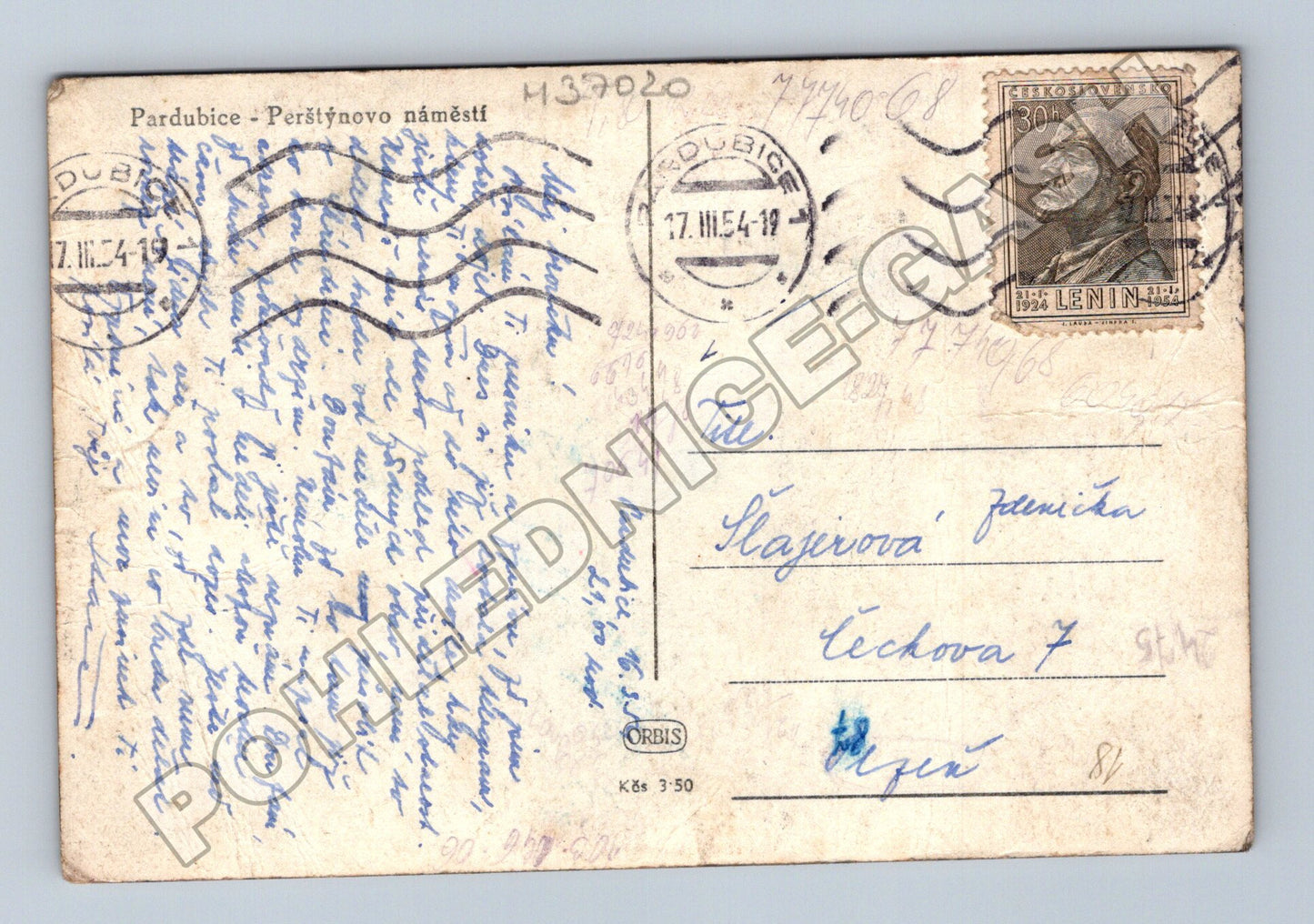 Pohlednice Pardubice Perštýnovo náměstí 1954 (M37020)