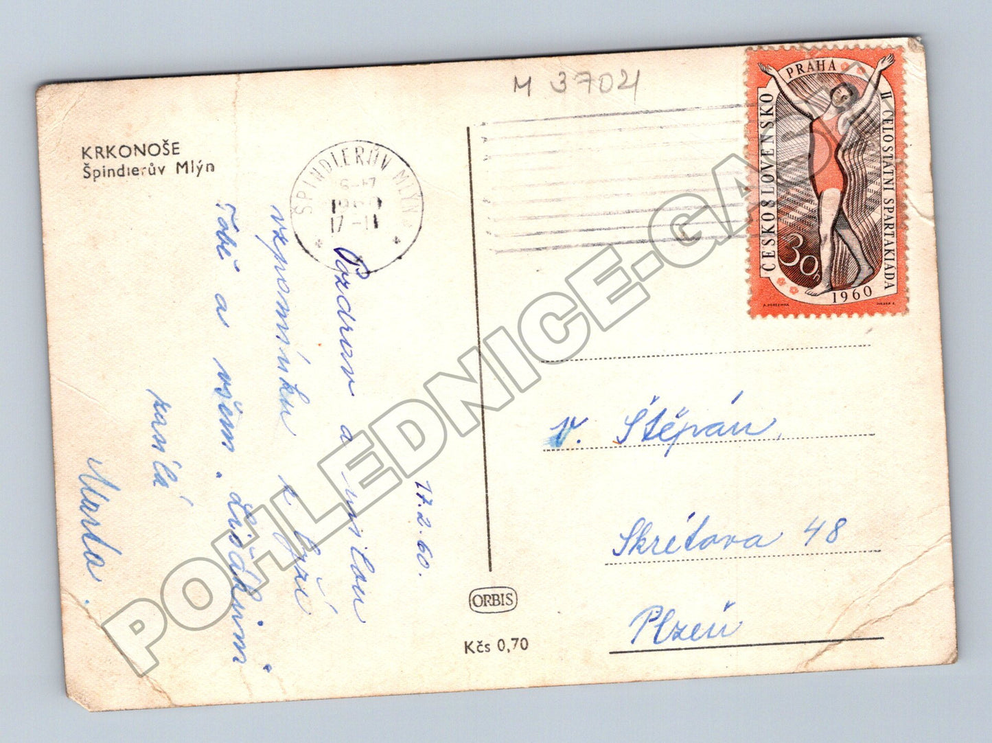 Pohlednice Špindlerův Mlýn Krkonoše zimní scéna 1960 (M37021)