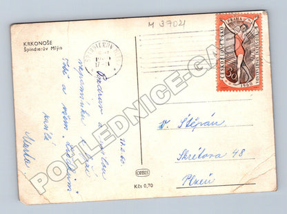 Pohlednice Špindlerův Mlýn Krkonoše zimní scéna 1960 (M37021)