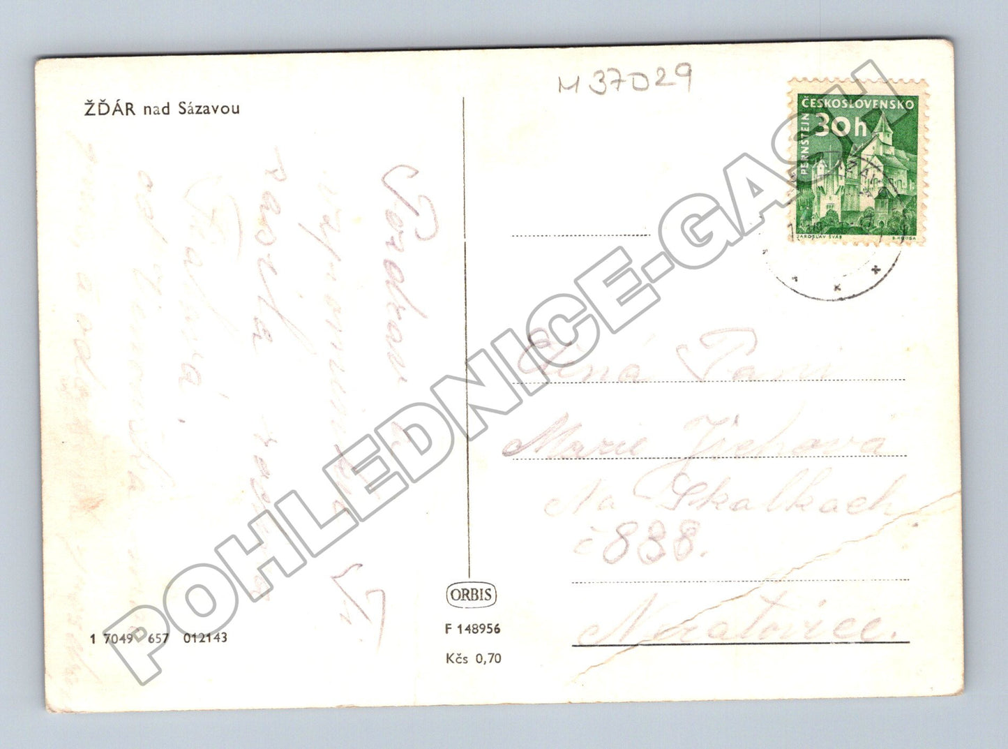 Pohlednice Žďár nad Sázavou kostel a rybník 1957 (M37029)