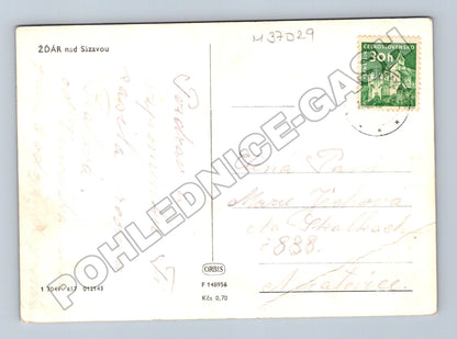 Pohlednice Žďár nad Sázavou kostel a rybník 1957 (M37029)