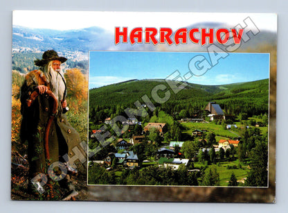 Pohlednice Harrachov motiv Krakonoš a město 1999 (M37039)