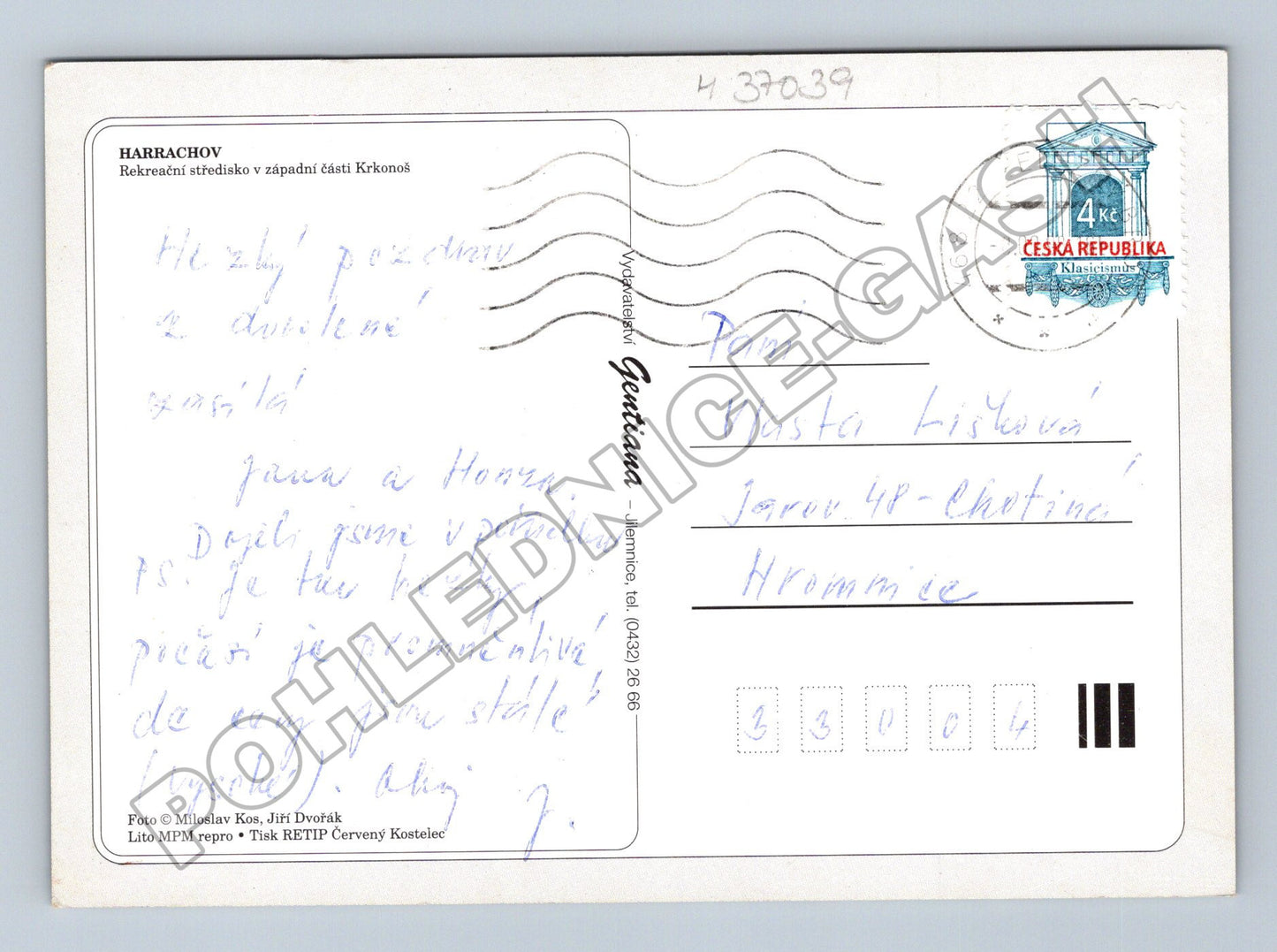 Pohlednice Harrachov motiv Krakonoš a město 1999 (M37039)