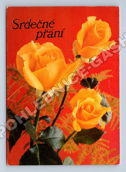 Pohlednice Srdečné přání žluté růže 1980 (M37140)