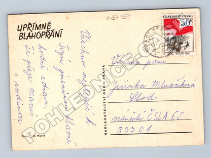 Pohlednice Květiny karafiáty blahopřání 1962 (M37157)