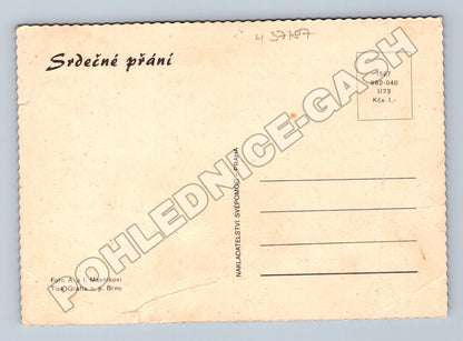 Pohlednice červené růže ve váze a kostky 1973 (M37187)
