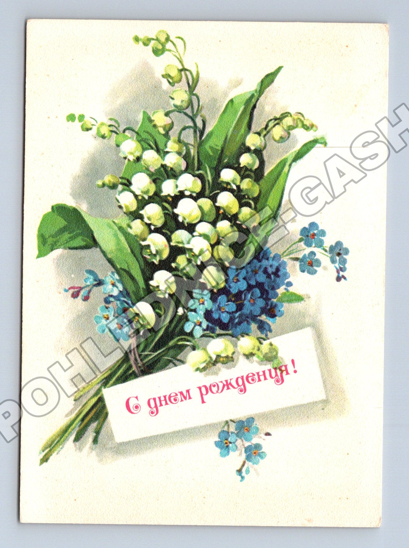 Pohlednice SSSR kytice konvalinek a pomněnek 1983 (M37224)