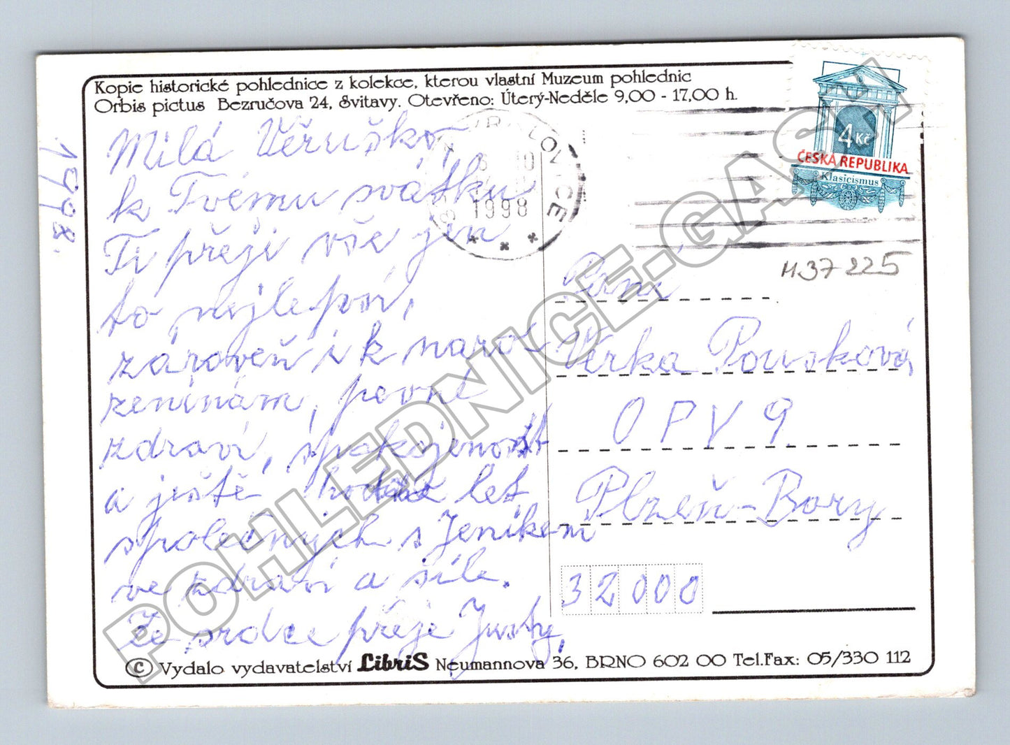 Pohlednice SRDEČNÉ BLAHOPŘÁNÍ Holubice 1998 (M37225)