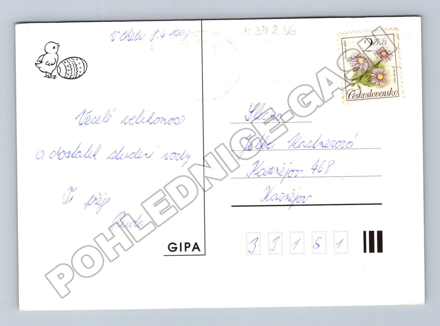 Pohlednice Velikonoce keramika vejce květiny (M37236)