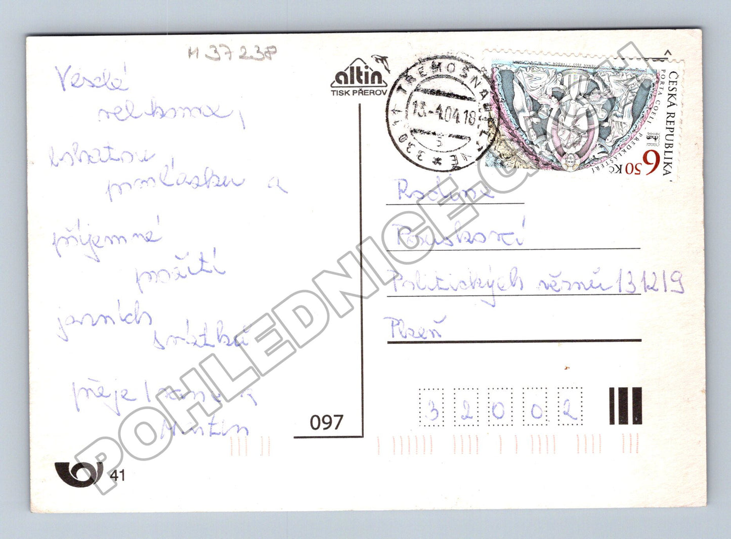 Pohlednice Velikonoční motiv koš s vajíčky a pečivem 2018 (M37238)