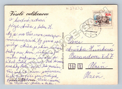 Pohlednice Velikonoční vajíčka v košíku 1977 (M37273)