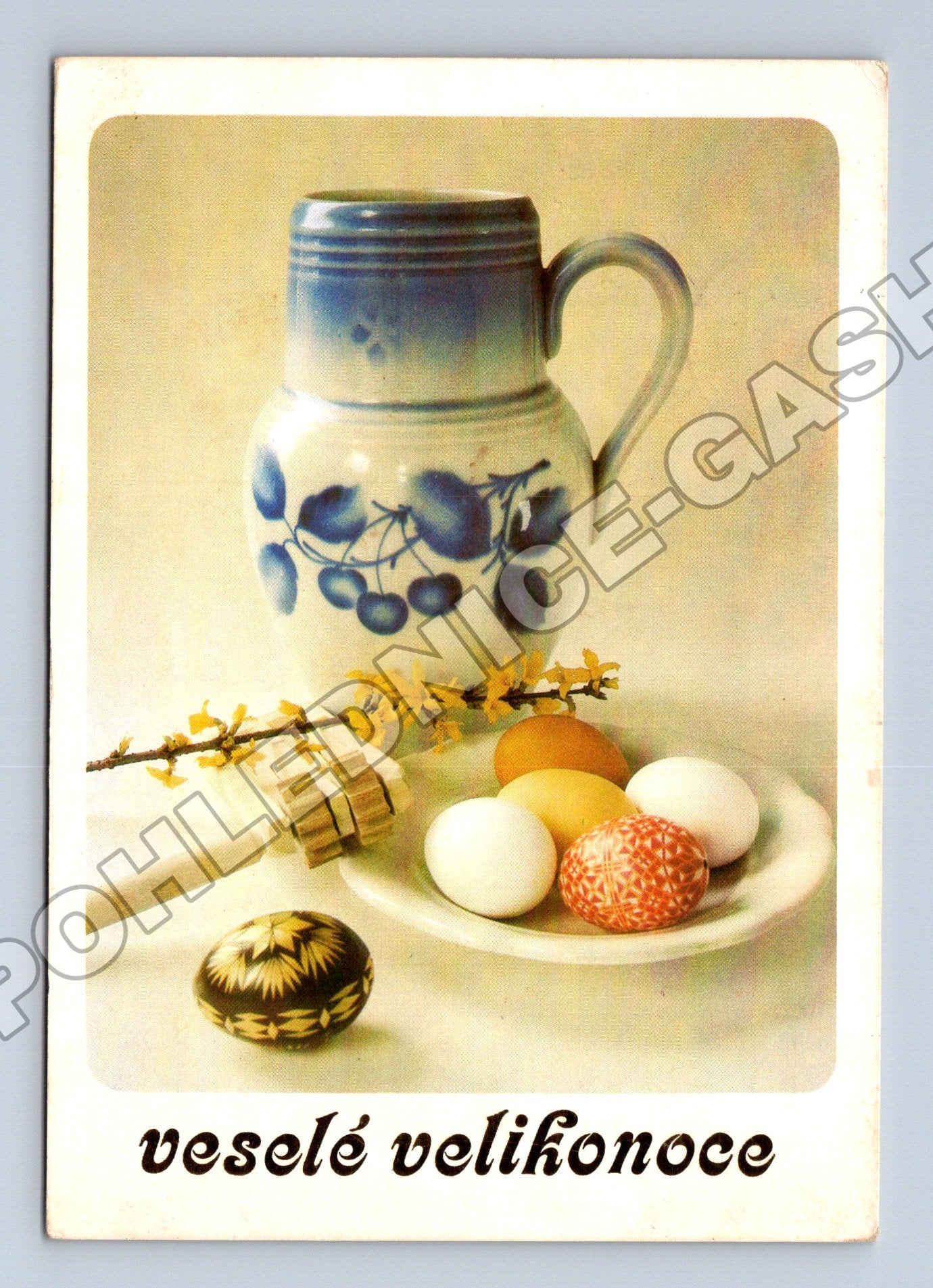 Pohlednice Velikonoce vajíčka džbán 1985 (M37283)