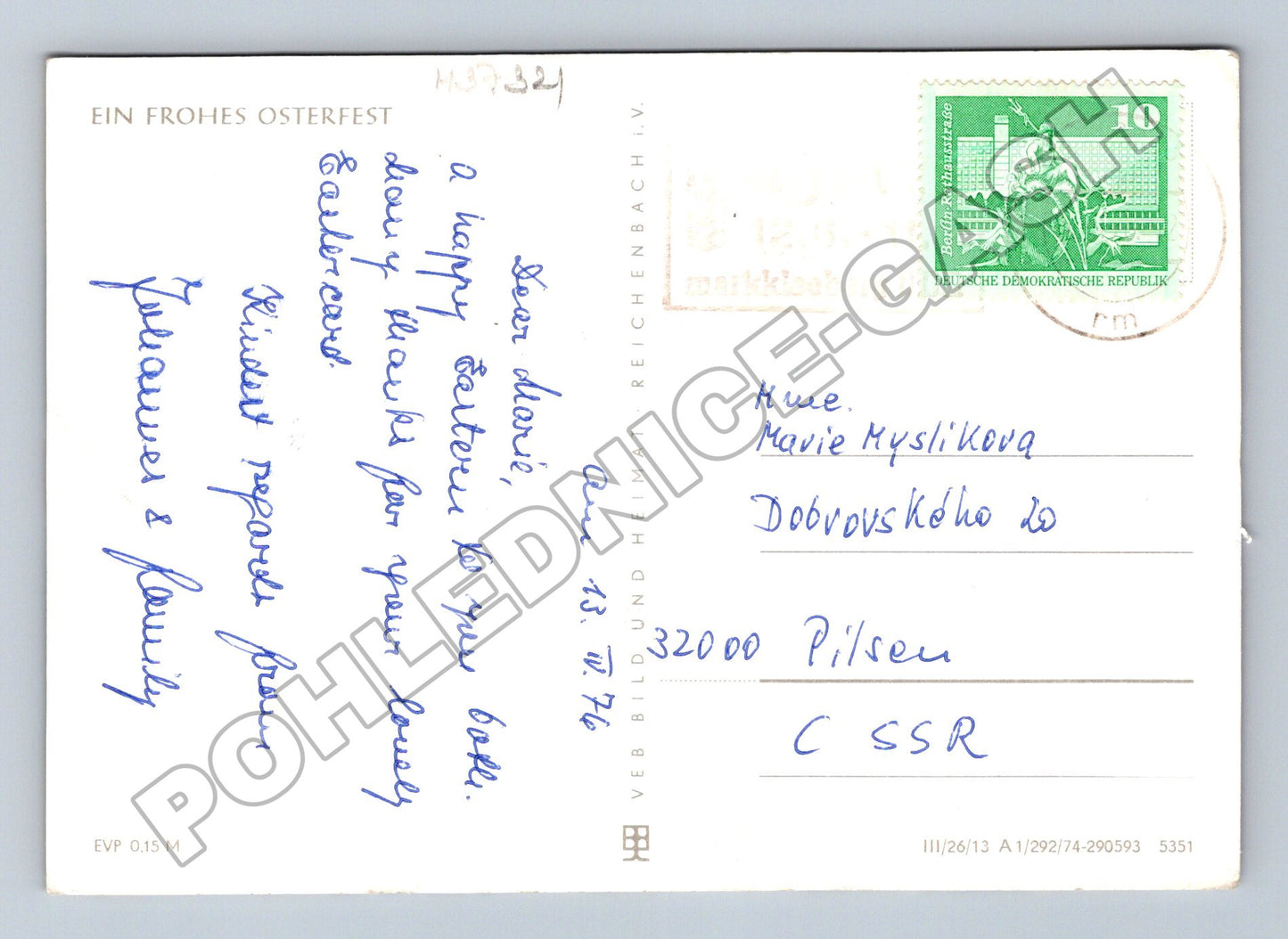 Pohlednice NDR velikonoční vajíčka a květy 1976 (M37321)