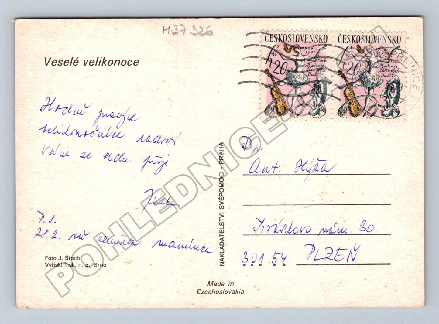 Pohlednice Veselé velikonoce kočičky vejce 1976 (M37326)