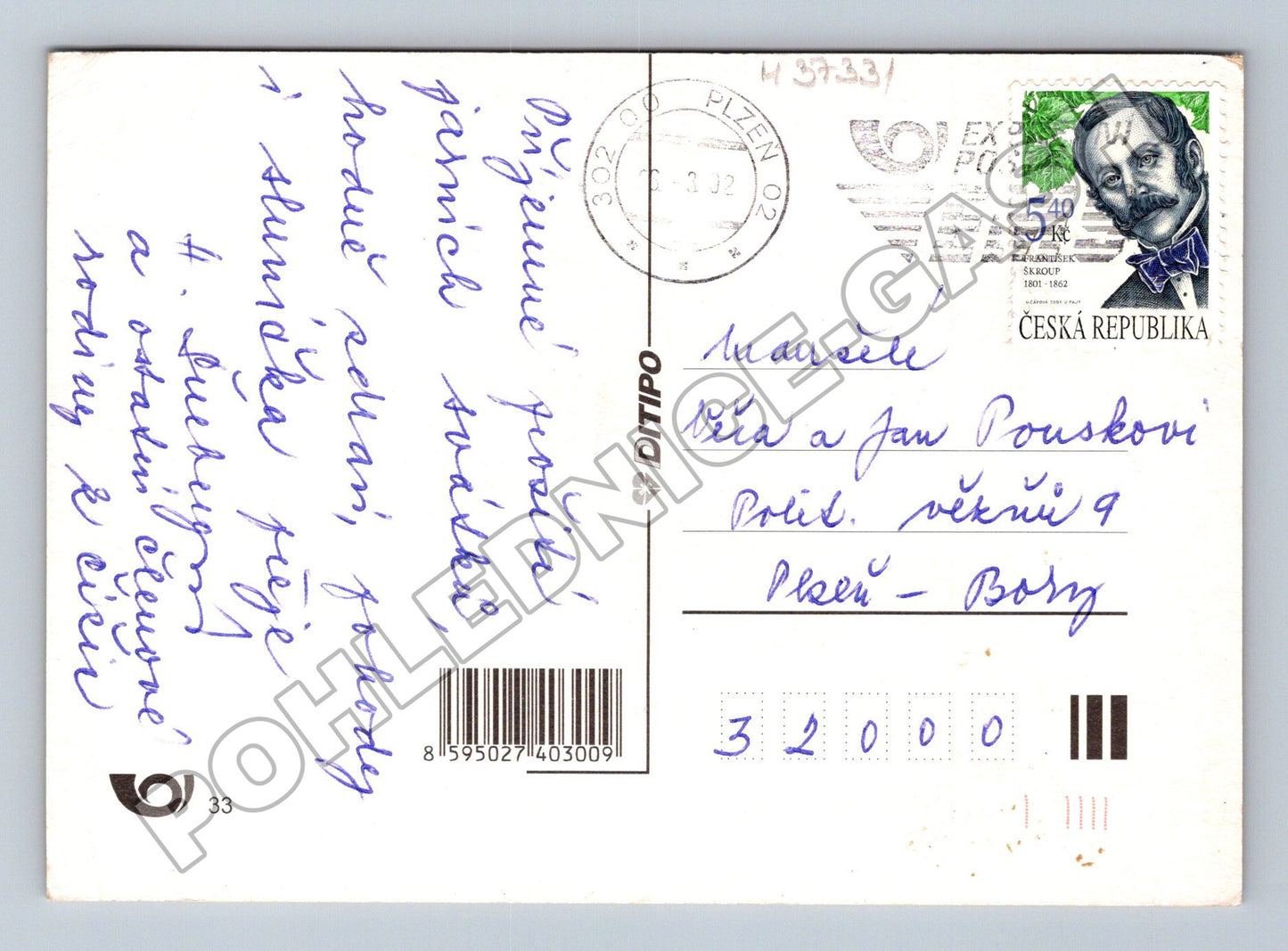 Pohlednice Veselé Velikonoce s králíky 2002 (M37331)