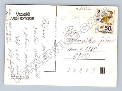 Pohlednice Velikonoce koš vejce píšťalka 1983 (M37352)