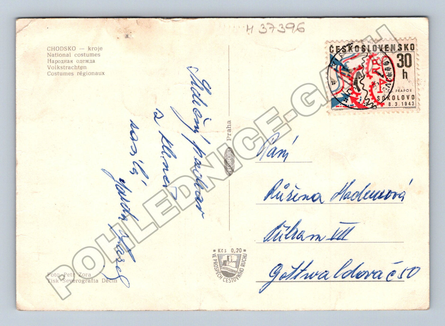 Pohlednice Chodsko muži v krojích 1943 (M37396)