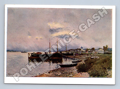 Pohlednice Rusko a SSSR řeka lodě malba 1934 (M37413)