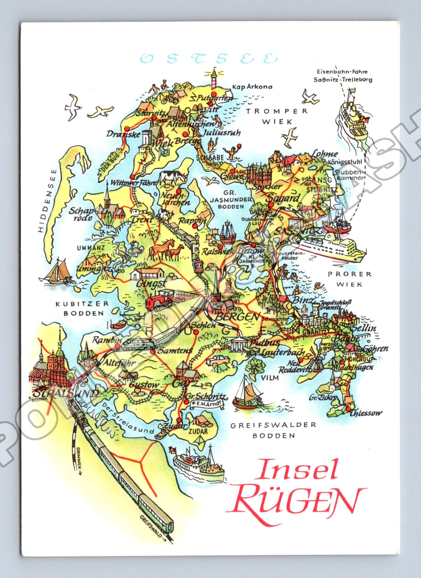 Pohlednice Německo Insel Rügen mapa 1974 (M37447)