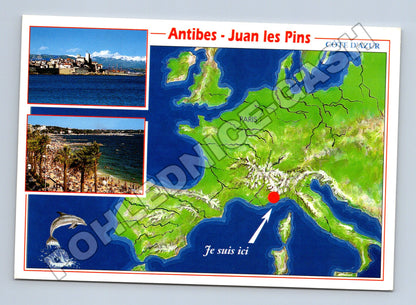 Pohlednice Francie Antibes Juan les Pins mapa delfín 2000 (M37466)