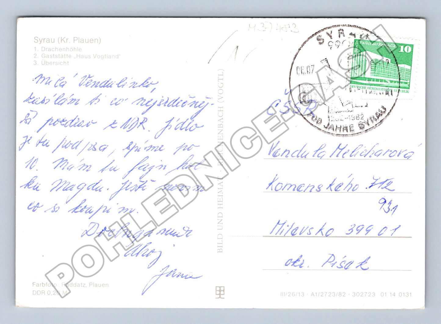 Pohlednice Německo Syrau Vogtland domy a panorama 1982 (M37483)