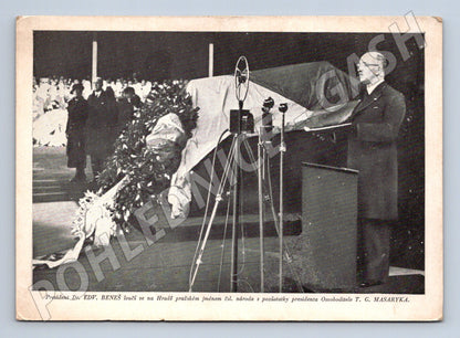 Pohlednice Beneš u rakve T G Masaryka (M3750)