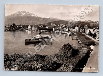 Pohlednice Švýcarsko Luzern jezero s lodí a horou Pilatus (M37539)