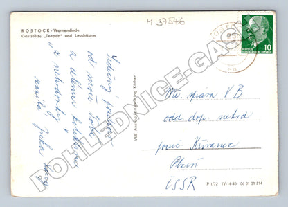 Pohlednice Německo Rostock Warnemünde Teepott a maják 1972 (M37546)