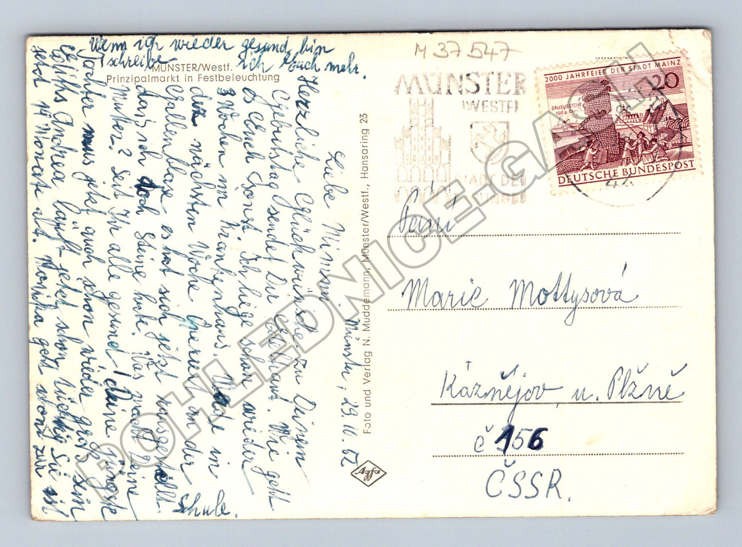 Pohlednice Německo Münster Prinzipalmarkt noc 1962 (M37547)