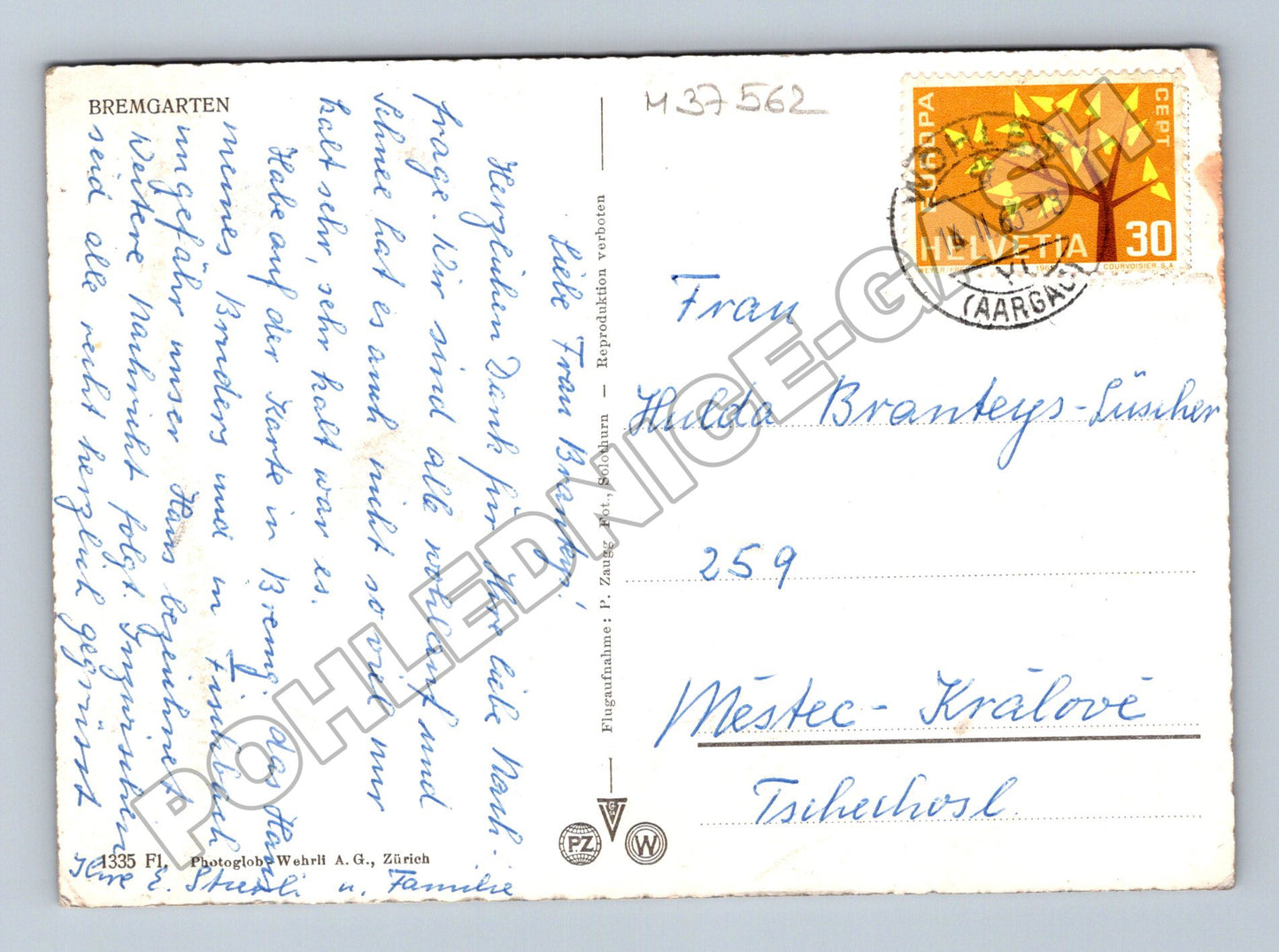 Pohlednice Švýcarsko Bremgarten letecký pohled 1963 (M37562)
