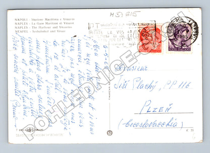 Pohlednice Itálie Neapol přístav Vesuvius 1965 (M37615)