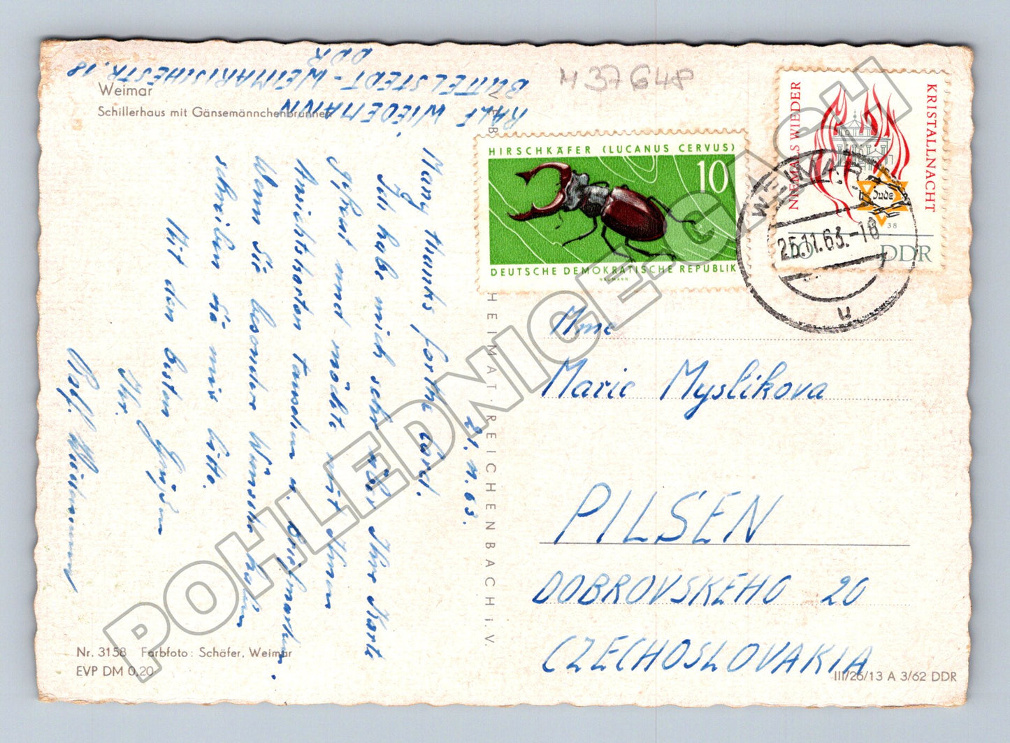 Pohlednice Německo Weimar noční scéna 1965 (M37648)