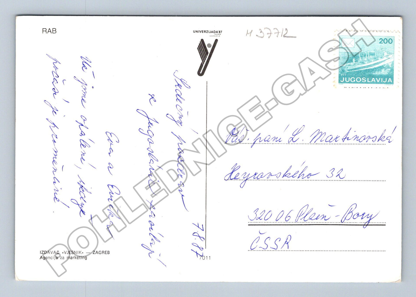 Pohlednice Chorvatsko Rab pobřežní město 1987 (M37712)