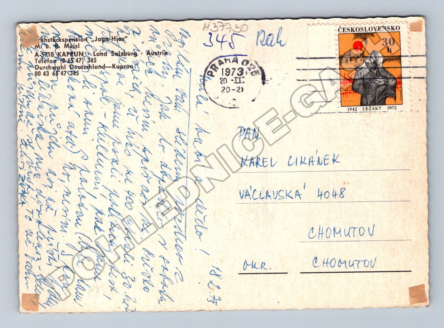 Pohlednice Rakousko Frühstückspension Jaga-Häusl 1973 (M37730)