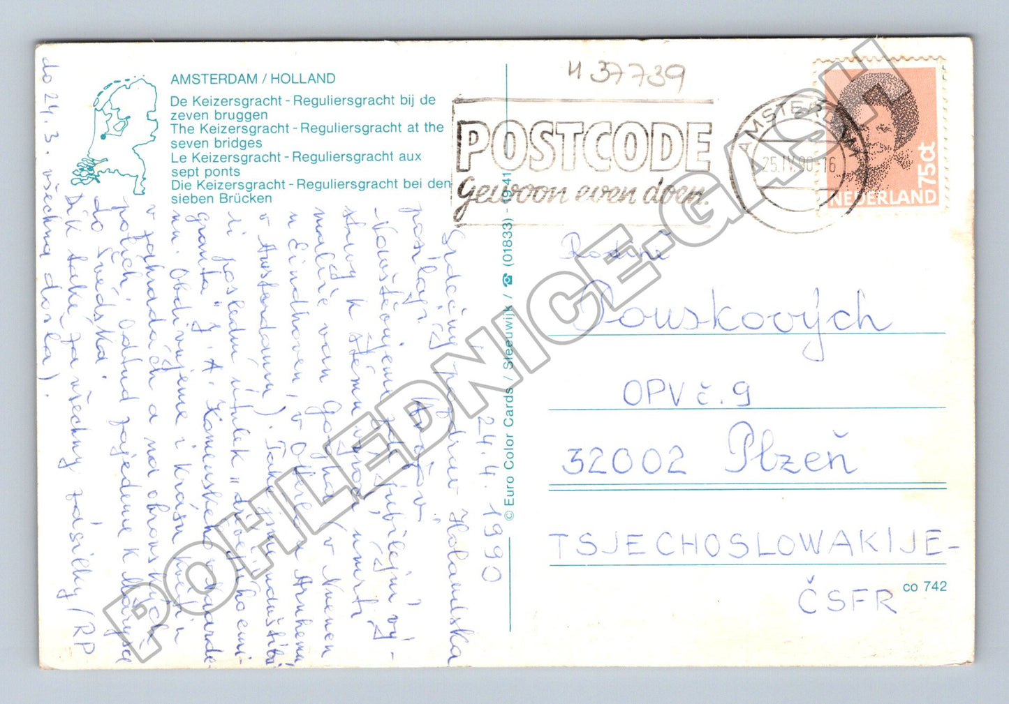 Pohlednice Holandsko Amsterdam kanál most 1990 (M37739)