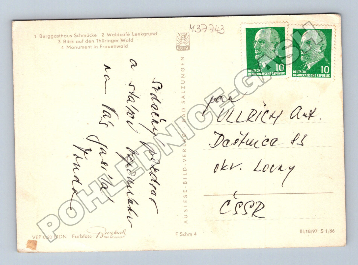 Pohlednice Německo Schmücke Thüringer Wald 1966 (M37743)